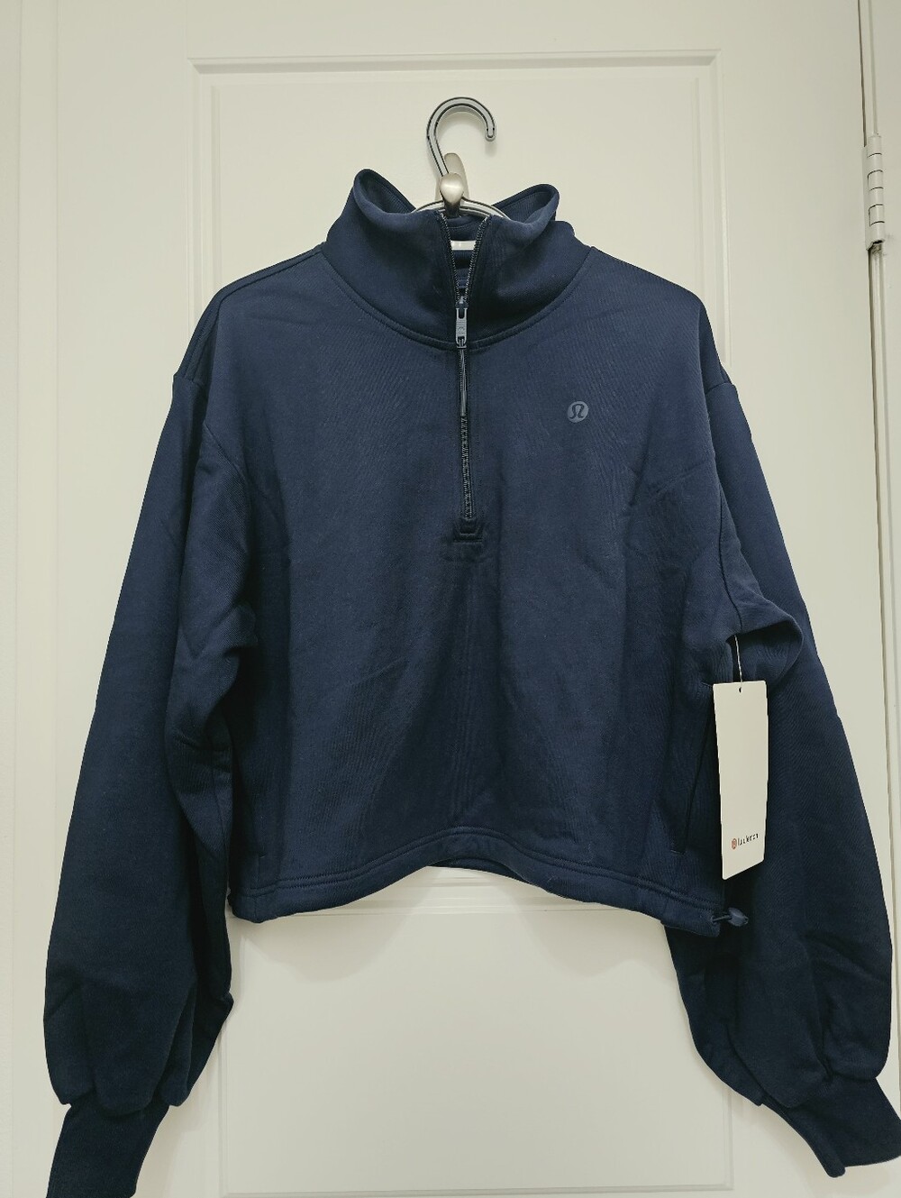 lululemon Terry Tennis Navy Half-Zip Cropped Cowl Sweater, Size M